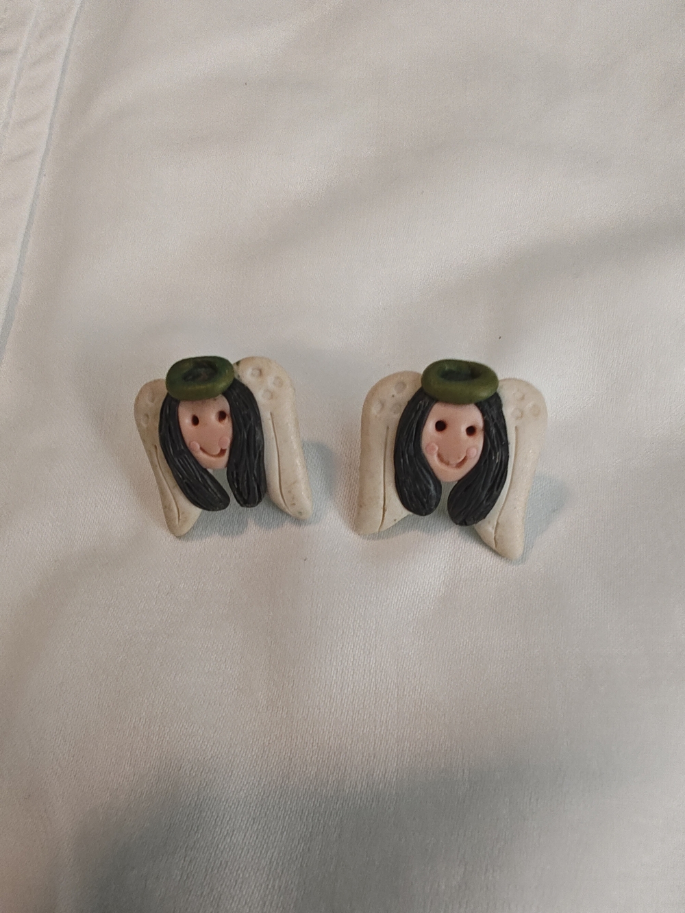 Handmade Angel Face Stud Earrings in Cream and Black